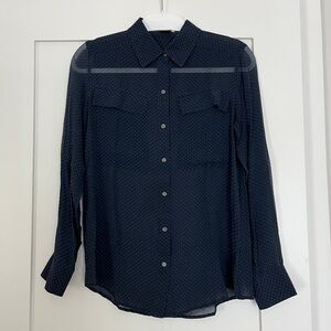 Club Monaco 100% silk sheer Navy Button Down Shirt